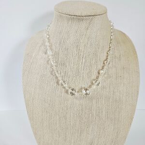 Antique Deco Sterling Silver Clasp Faceted Rock Crystal Beaded Riviere Necklace
